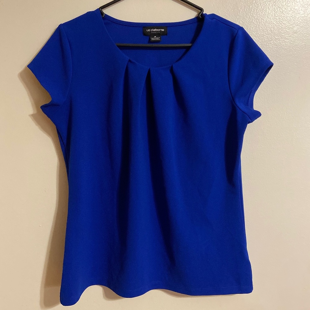 Liz Claiborne womens M royal blue short sleeve blouse